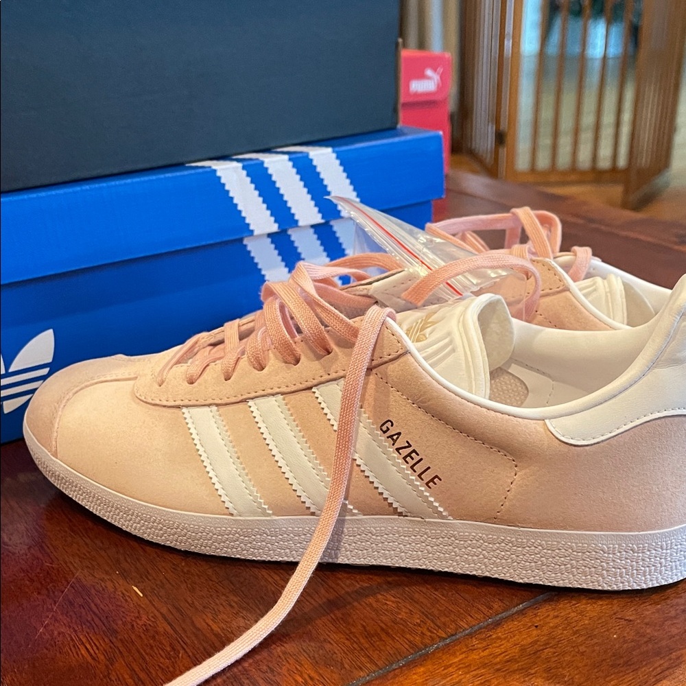 Adidas Gazelle Peach and White Sneakers